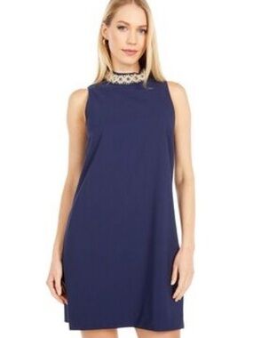 Nik and Nash Royal Blue Crystal Pearl Swing Shift Dress